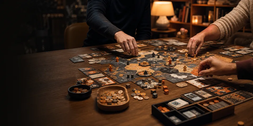 Amigos reunidos em uma partida de boardgame